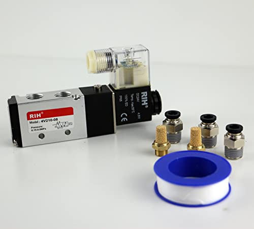 RIH Pneumatics Solenoid Valve 4V210-08 12V/24V/110V Series Single Coil Pilot-Operated Electric 2 Position 5 Way Connection Type (DC24V/Junction Box, 1/4"NPT) - size: DC24V/Junction Box, style: 1/4"NPT