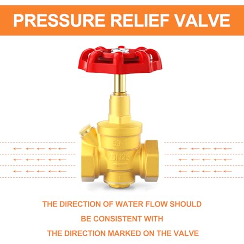 GASHER 1" Water Pressure Reducing Valve with Gauge Port 1/4", Brass Water pressure regulating valve for home - size: 1 Inch