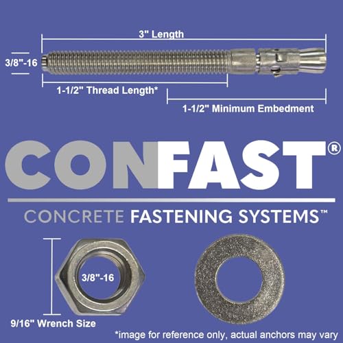 CONFAST 3/8" x 3" Stainless Steel Wedge Anchor (10 per Box) - size: 3/8" x 3"