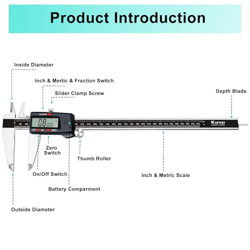 Kynup 12 Inch Caliper, Micrometer Digital Caliper Measuring Tool - color: Black, size: 12 inch