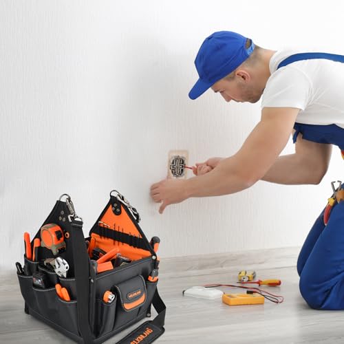 WELKINLAND 40-Pockets HVAC Tool Tote, 25L Open Top Electrician Tool Bag
