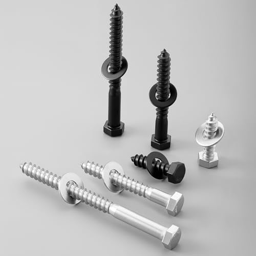 4 Sets 3/8" x 6" Hex Head Lag Screws Bolts with Flat Washers 304 Stainless Steel 18-8 Heavy Duty Lag Screw for Wood, Driver Bit Included - size: 3/8x6 (4sets)