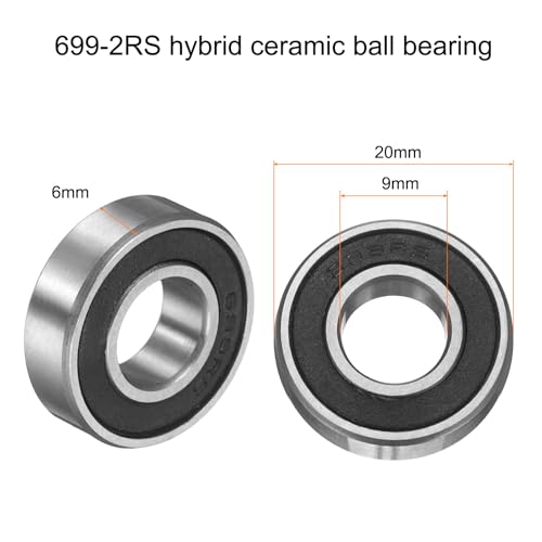 uxcell 699-2RS Hybrid Ceramic Deep Groove Ball Bearings 9x20x6mm Si3N4 Silicon Nitride Balls Steel Rings Double Sealed Bearing for Motors, CNC Spindles (ABEC5) - size: 699-2RS