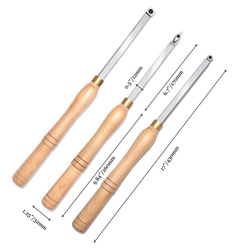 Woodturning Carbide Lathe Tools, 17” Full Size Wood Turning Tool Set of 3 Rougher Detailer Finisher, Includes Replacement Cutter Inserts - style: Full