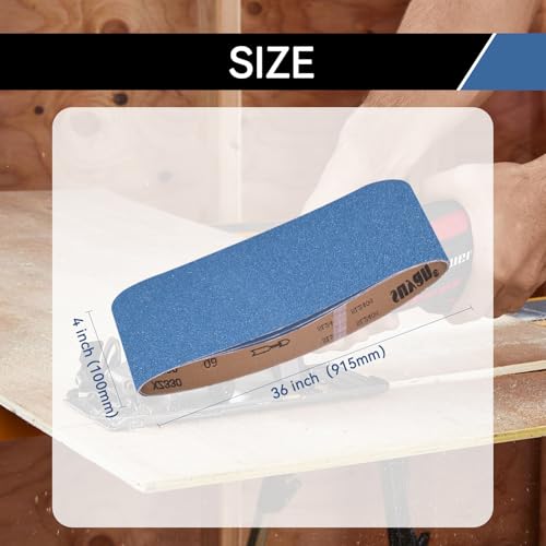4x36 Inch Sanding Belts 18 Pcs 6 Grits Sizes (3 Each of 60/80/120/150/240/400 Grits) Heavy Duty Belt Sander Zirconia Belt Sander Paper for Wood, Metal, Stainless Steel, Cars, and Furniture - size: 4x36 inch