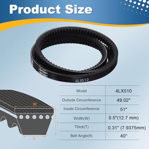 uxcell 4L510 Rubber V-Belt 51" Outer Circ x 0.5" Width x 0.31" Thick - size: 4LX510