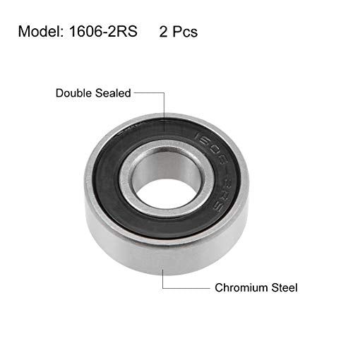 uxcell 1606-2RS Deep Groove Ball Bearings Z2 3/8 x 29/32 x 5/16inch Double Sealed Chrome Steel 2 Pcs - size: 3/8"x29/35"x5/16"
