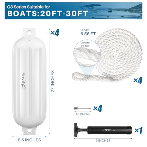 4 Pack 8.5 x 27 Inches Boat Fenders Bumpers for Docking - color: Polar White