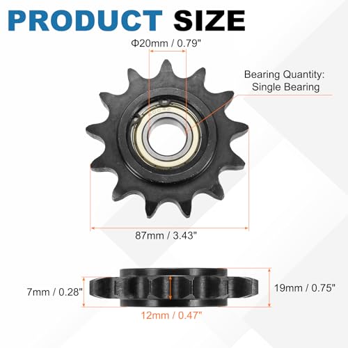 uxcell 2Pcs #60 Roller Chain Idler Sprocket, Type C 20mm Bore 3/4" Pitch 13 Tooth Tensioner, Black Oxide Finished 1045 Steel with Insert Single Bearing for ANSI #60 (DIN/ISO 12A) Chains - size: 20mm Bore 3/4" Pitch 13 Tooth