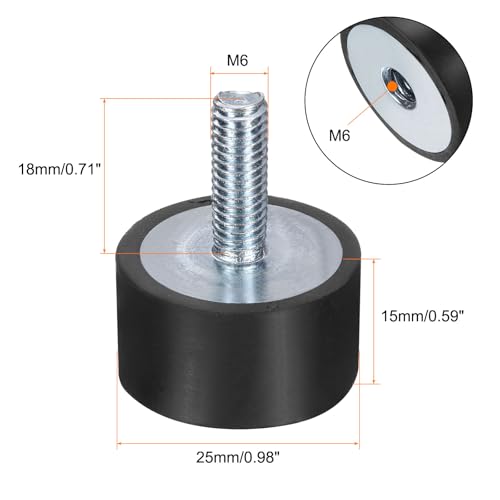 uxcell 6pcs M6x18mm Rubber Isolator Mounts with Studs 25x15mm - size: VD-D25*H15, M6*18