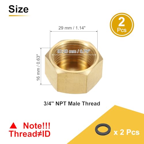 uxcell 2Pcs Brass Hex Head Compression Fitting Stop Valve Cap, 3/4 NPT - size: 3/4 NPT (ID 13/16")