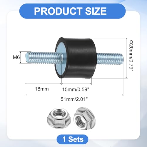 uxcell 2Pcs M6 x 18mm Rubber Mounts, 15 x 20mm Cylindrical Anti Vibration Isolator Studs Shock Absorber Double Studs with Nuts for Car Bobbin Generator Air Compressors - size: M6 x 18mm, 15 x 20mm