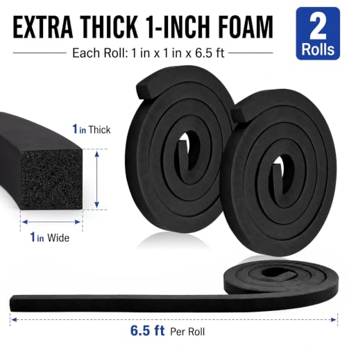 2 Pcs Neoprene Foam Strip Roll, 1" Thick x 1" Wide x 6.5' Long