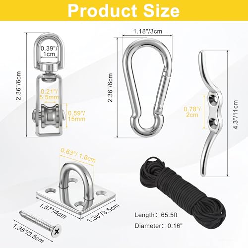 2 Sets M15 Cable Pulley System for Heavy Duty Lifting with 66FT Nylon Rope - style: M15