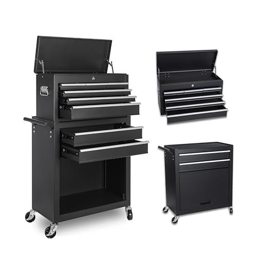 8-Drawer Rolling Tool Chest with Detachable Top Toolbox - color: Black, style: 8 drawer-detachable