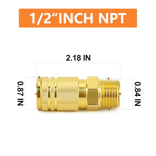 GASHER 12PCS 1/2"MNPT Brass Industrial Coupler,1/4 Flow Quick Connect Air Coupler - size: 1/2" NPT Male Threads