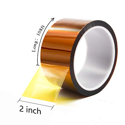 MYJOR High Heat Tape 2 Inch x 108 Ft, Polyimide Film Tape for 3D Printer Bed, PCB Soldering Mask & CPU Protection, Kapton Tape Alternative with Strong Adhesion & No Residue, Brown - size: MJ-Jin-50mm*33m-1