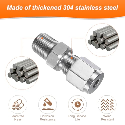 HARFINGTON 2pcs Compression Fitting 4mm Tube OD x 1/8" NPT Male Thread Stainless Steel Straight Coupler Adapter Compression Tube Pipe Fitting Connector for Oil Gas Water - size: 4mm OD x 1/8" NPT