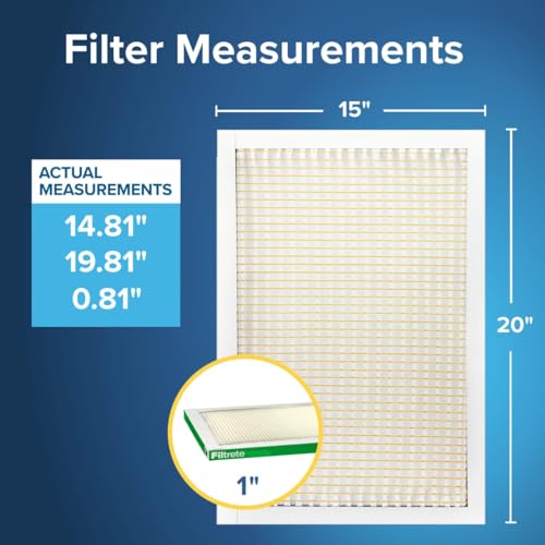 Filtrete 15x20x1 AC Furnace Air Filter, MPR 700, MERV 8, Tough on Pollen, Easy on Airflow, 3-Month Pleated 1-Inch Electrostatic Air Cleaning Filter, 4-Pack (Actual Size 14.81 x 19.81 x 0.81 in) - size: 15x20x1