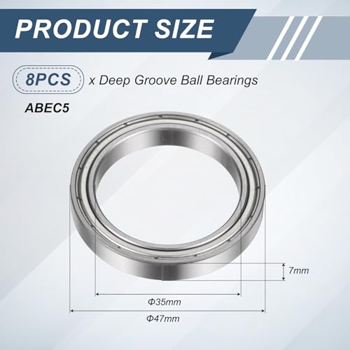 uxcell 8Pcs 6807ZZ 35mmx47mmx7mm Deep Groove Ball Bearings ABEC5 - size: 6807ZZ 35mmx47mmx7mm
