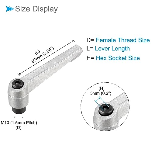 Clamping Lever Handles, M10 Female Thread 93mm Lever, Adjustable Quick Release Locking Rotating Knobs Silver Tone - (Applications: for Lathe Machinery), 2-Pieces - size: M10
