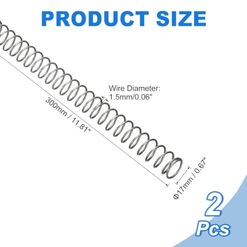 uxcell 2Pcs Compression Spring, 17mm OD, 1.5mm Wire Size, 300mm Free Length, Spring Steel Construction Extended Mechanical Compression Springs for Shop and Home Repairs, Silver Tone - size: 17mm x 1.5mm x 300mm