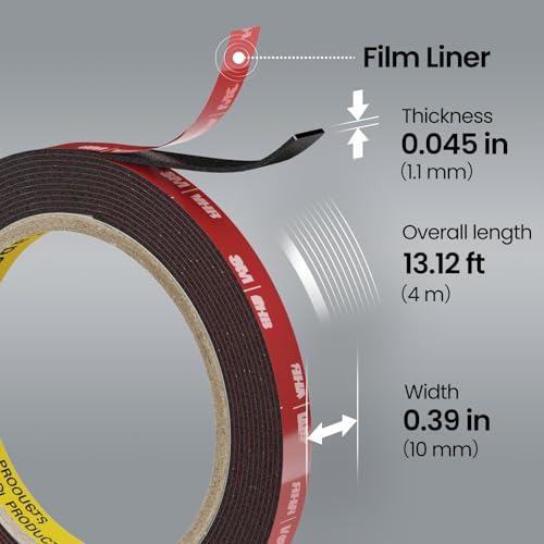 Double Sided Heavy Duty Tape, 13.12 FT × 0.39 in Mounting Adhesive Foam Tape Waterproof High Temperature Resistant for Automotive LED Strips Home Office Decor Indoor Outdoor - size: 13.12 FT × 0.39 in