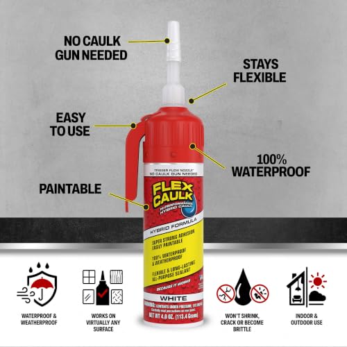 Flex Caulk Hybrid Polymer Waterproof Sealant, White, 4 oz, 2-Pack - style: Hybrid, White, 4 oz, 2-Pack