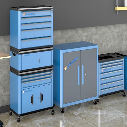 LARBANKE 8 Drawer Rolling Tool Chest with Locks&360° Wheels,Tool Cabinet with Multifunctional Countertop,Tool Chest with Connection Rods,Can Be Used as 3 Individual Units or Combine a Large One - color: Blue, size: 8 drawer and 2 double-door tool chest