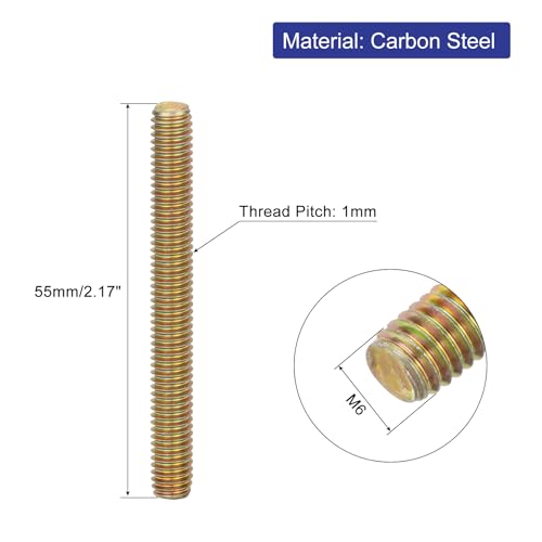 uxcell 20Pcs Fully Threaded Rod M6-1.0x55mm Carbon Steel Long Thread Screw - size: M6-1.0x55mm