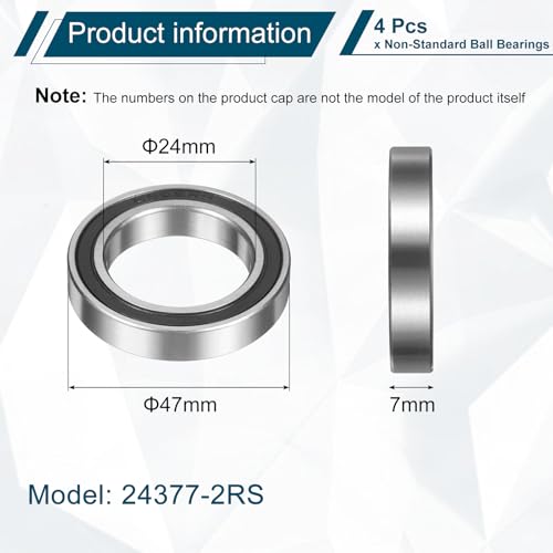 uxcell 4Pcs 24377-2RS Non-Standard Ball Bearings 24mm ID x37mm OD x7mm T - size: 24377-2RS