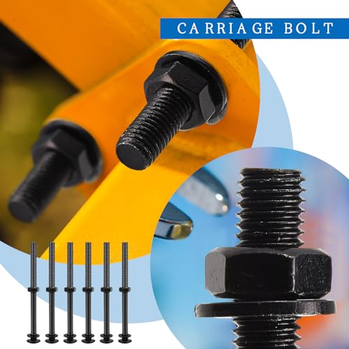 Zonon 12 Sets Carriage Bolt, Black, 3/8 x 6 Inch - color: Black, size: 3/8 x 6 Inch