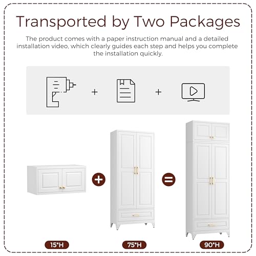 90" Kitchen Pantry Cabinet, Metal Storage Cabinets with Drawer - color: White, size: 90"H-1 Drawers
