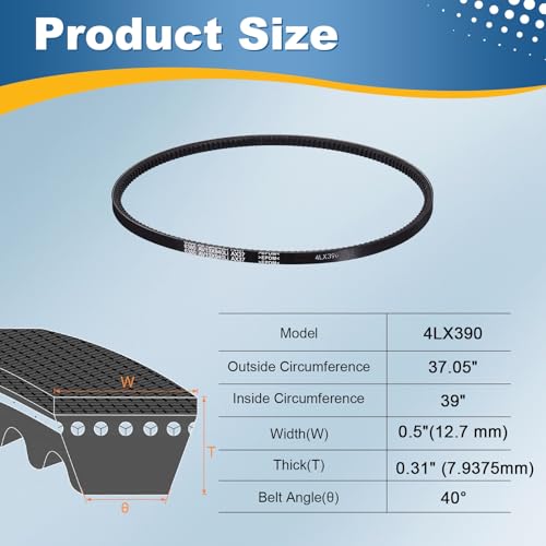 uxcell 4L390 Rubber V-Belt 39" Outer Circ x 0.5" Width x 0.31" Thick - size: 4LX390