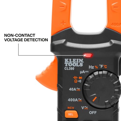 Klein Tools 80197 AC/DC Clamp Meter Kit with Magnetic Hanger, Auto-Ranging TRMS, 400 Amp, NCVT Voltage Tester, Professional Testing Kit - size: Standard Display (Meter + Magnetic Hanger)