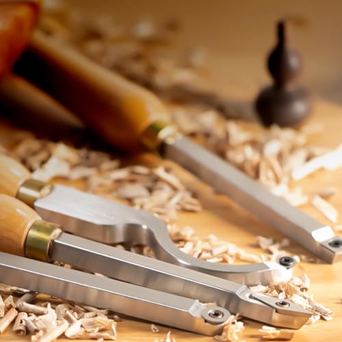 3 Piece Set Carbide Tip Wood Lathe Turning Tool Kit, Lathe Roughing and Finishing Hollow Tool Interchangeable wood Handle with Diamond Round Square Carbide Inserts