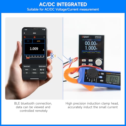 OWON Digital Clamp Meter Auto Range 20000 Counts AC/DC Resistance Capacitance Tester Multiple Measurement Functions NVC VFC Diode Overload Protection True RMS Multimeter CM2100B