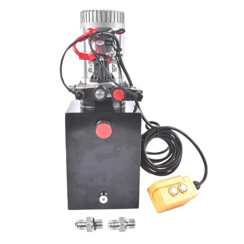 8 Quart Hydraulic Power Unit 1.6kW Power, 12V DC Double Acting Hydraulic Pump for Dump Trailer Car Lifting, Hydraulic Pump Power Unit Steel (GC01) & Aluminium Alloy with Metal Oil Reservoir - size: 8 Quart;Double Acting