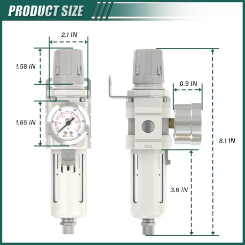 3/8"NPT Air Filter Pressure Regulator Combo, AW3000-03 - size: 3/8"NPT (Semi-Auto Drain)