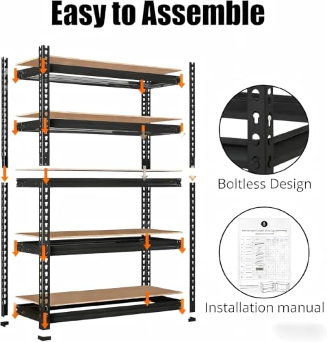 GarveeTech Heavy Duty Garage Shelving Unit, 48 in L x 18 in D x 72 in H - color: Black, size: 48" L x 18" W x 72" H
