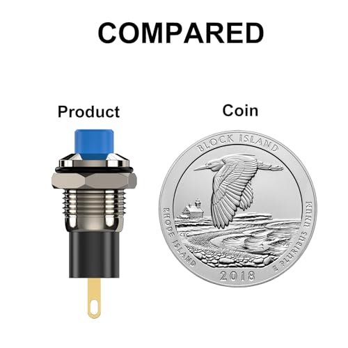 Push Button Switch, Self Locking Mini Switches Latching 10mm Round DC24V 0.5A Blue Cap 5PCS - style: Blue