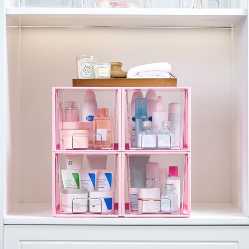 Vtopmart 4 Pack Large Stackable Storage Drawers, Pink - color: Pink( 4 Pack), size: Large