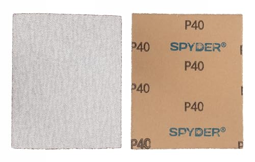 Spyder 8-Sheets Aluminum Oxide 40 Grit Sandpaper with Stearate, for 1/4-Sheet Palm Sander, 4.5 x 5.5 Inch, Wet Dry Abrasive for Wood, Metal, Plastic (500028)