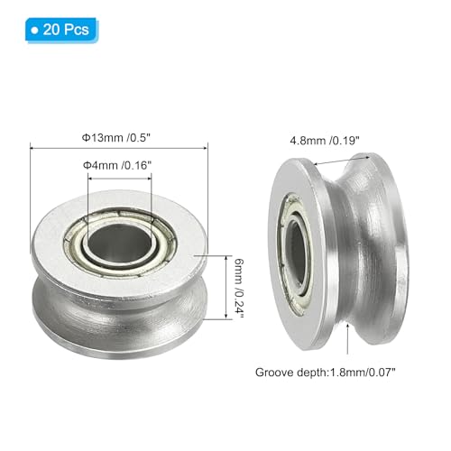 PATIKIL V-Groove Bearing, 20 Pack 4x13x6mm V Groove Guide Pulley Carbon Steel Sealed Ball Bearings Rail Roller Bearing Wheel for Track Liner Motion System - size: 4x13x6mm