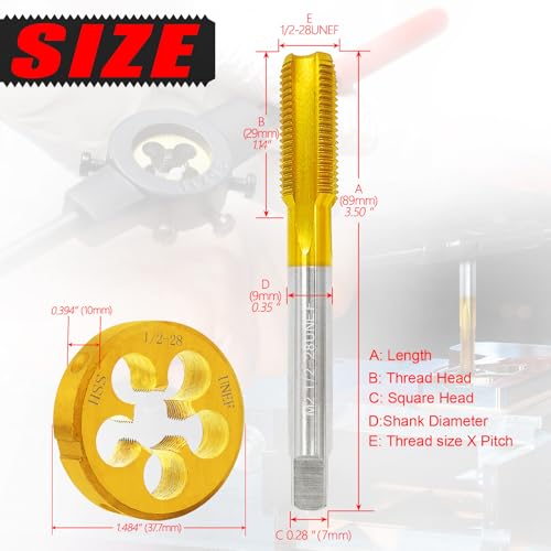 1/2-28 UNEF Tap and Die Set for Metal,M2 HSS Thread Tap and Round Die Set - size: 1/2-28UNEF