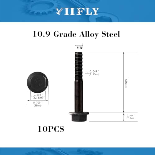 M8 x 60mm Flanged Hex Head Bolts Flange Hexagon Screws, M8x1.25 Bolt, 10.9 Grade Alloy Steel, Hexagon Head Bolts, Black Zinc Finish, Half Thread,Quantity 8 - size: M8 x 60mm(8PCS)