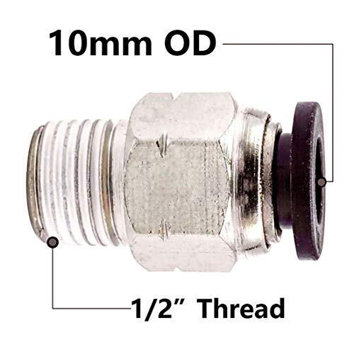 Beduan Pneumatic Push to Connect Fittings Male Straight PC 10mm Tube OD x 1/2 Inch Male Thread Push Lock Fittings (Pack of 10) - size: 10mm-1/2"NPT-10PCS, style: 10 Pcs