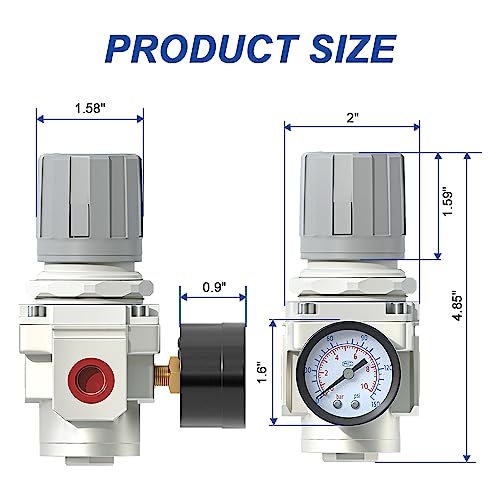 AIRZOE 3/8" NPT Air Pressure Regulator,Compressed Air System,Mini Air Regulator AR3000-03,0-150 PSI Gauge - size: 3/8" NPT