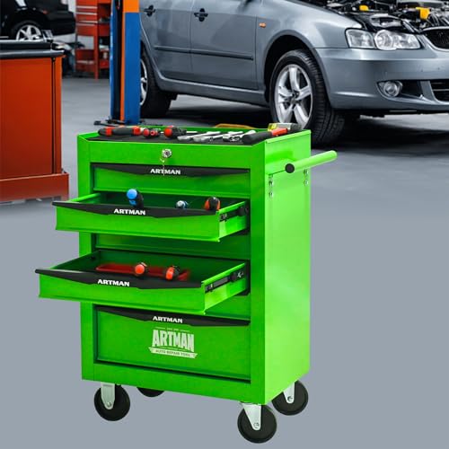 6-Drawers Steel Rolling Tool Cart with Wheels & Handle, Heavy-Duty Tool Chest Storage Cabinet for Garage and Workshop, Green - color: Green, size: 6-Drawer