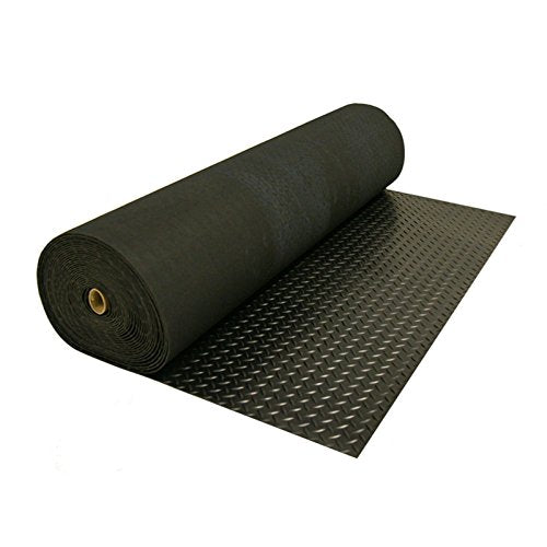 Rubber-Cal Diamond-Plate Rubber Flooring Roll - 3 mm x 4 ft x 8 ft Roll - Black - size: 96"L x 48"W x 0.1"Th